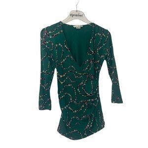 Boden V Neck Surplice Wrap Green Knit Top